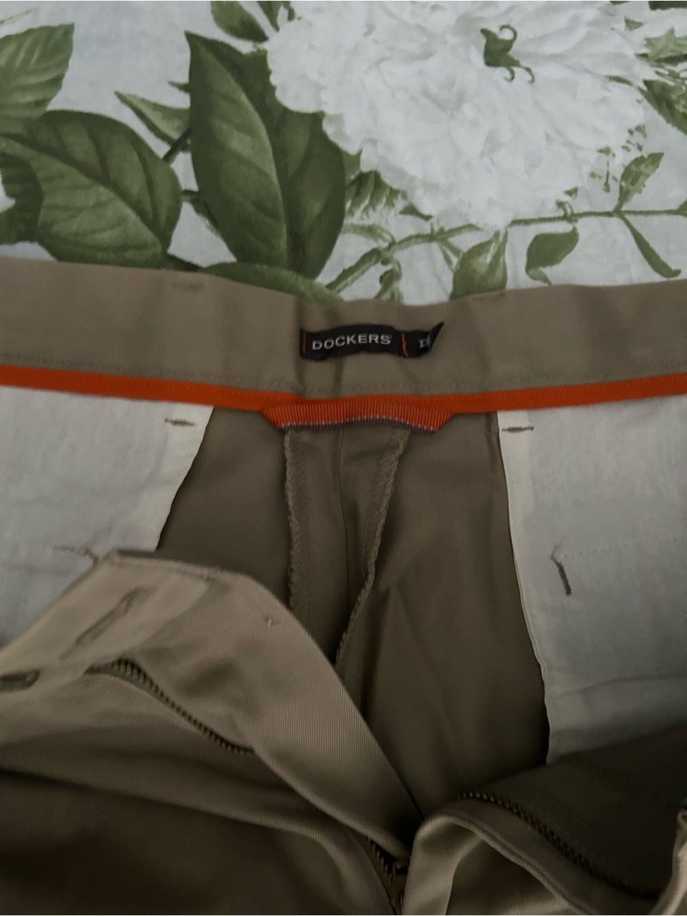 Dockers Men's Khaki Chinos with Orange Waistband Trim